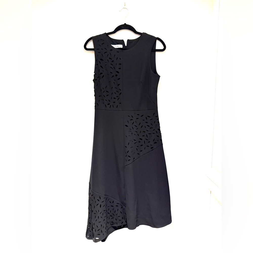 Rinascimento Black Asymmetrical Laser-Cut Sleeveless Dress